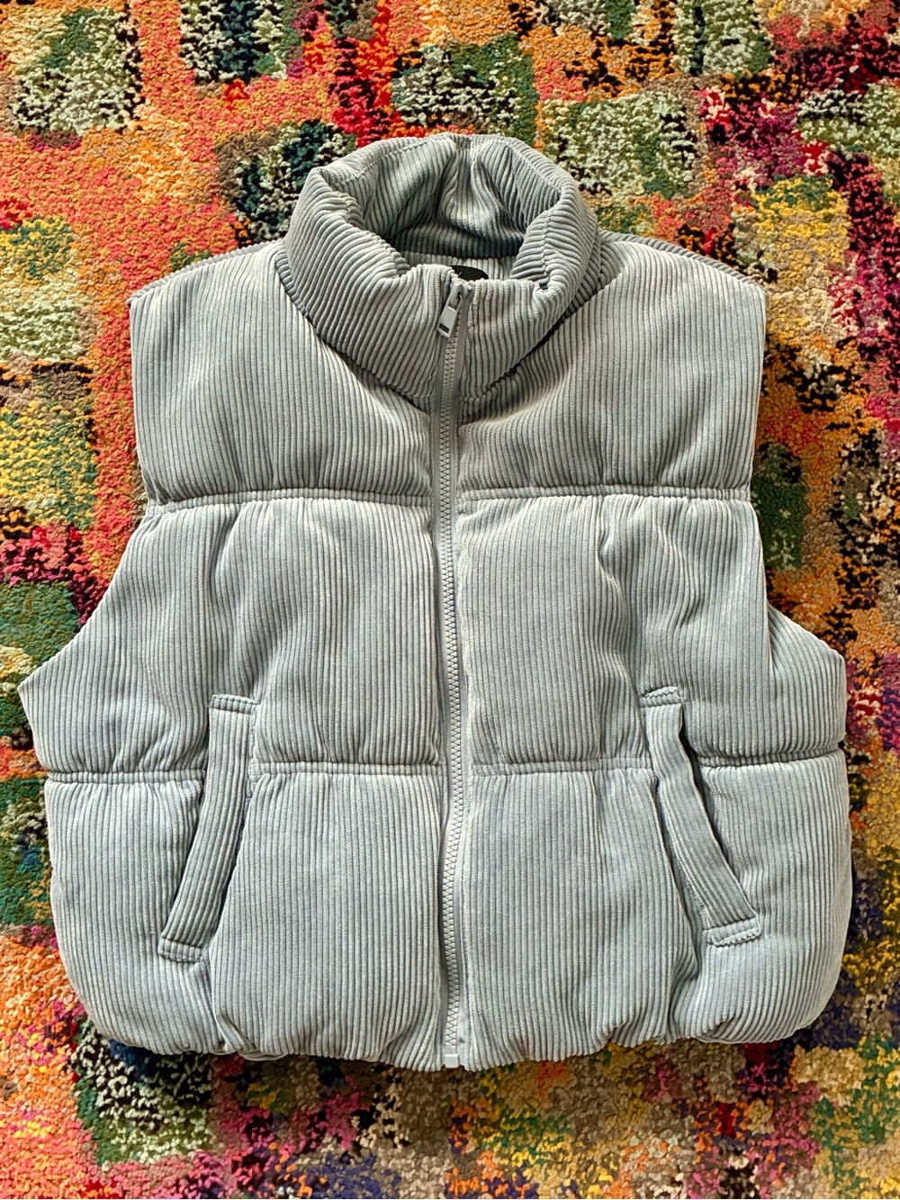 Love Tree Light Sage Dusty Blue Corduroy Puffer Vest